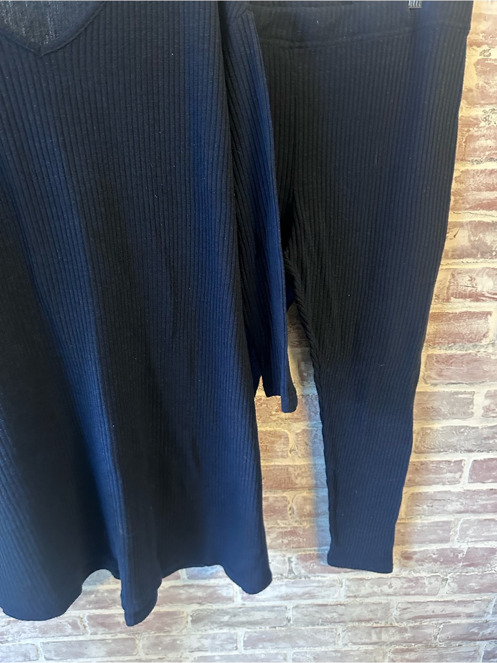 SHEIN navy Ribbed V-Neck Top and Leggings Set
